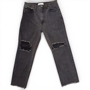 Abercrombie & Fitch Black Distressed Knee Ankle High-Rise Straight Jeans 30/10